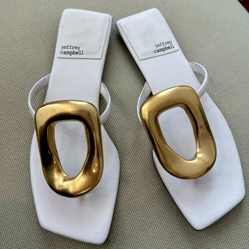 Jeffrey Campbell White/Gold Linques Thong Sandals